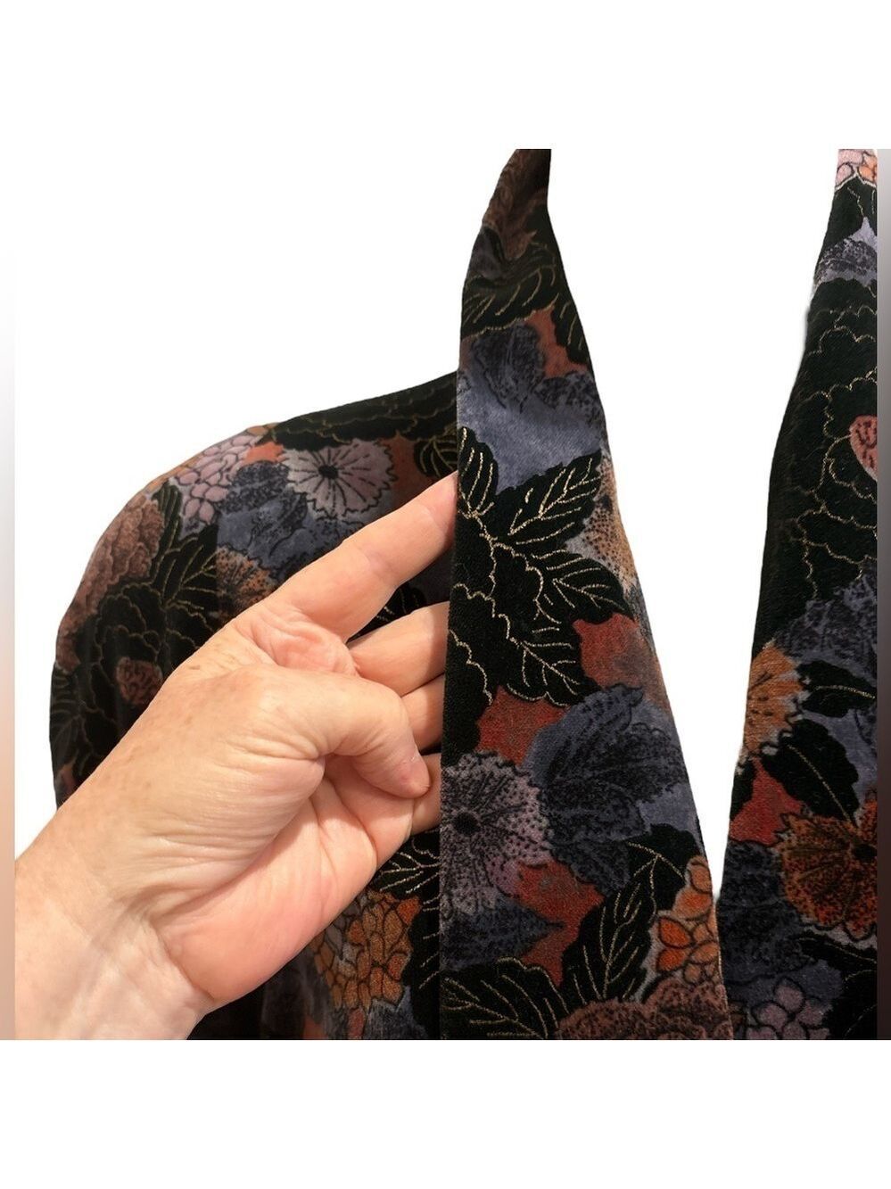 80s FLORAL OVERSIZED SWING COAT WATER REPELLENT COTTON VELVET DARK ROMANCE M - Picture 8 of 11